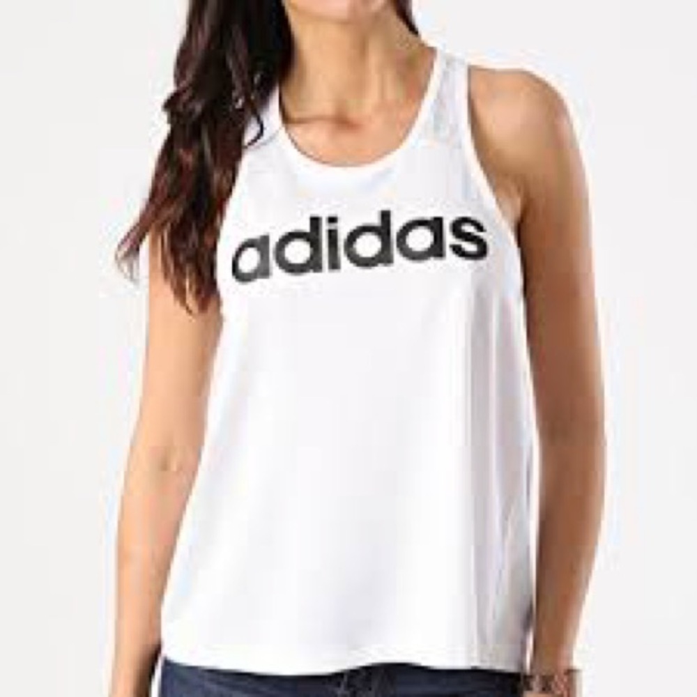 Adidas Women’s Essentials White Tank Top with Black Logo Size Large